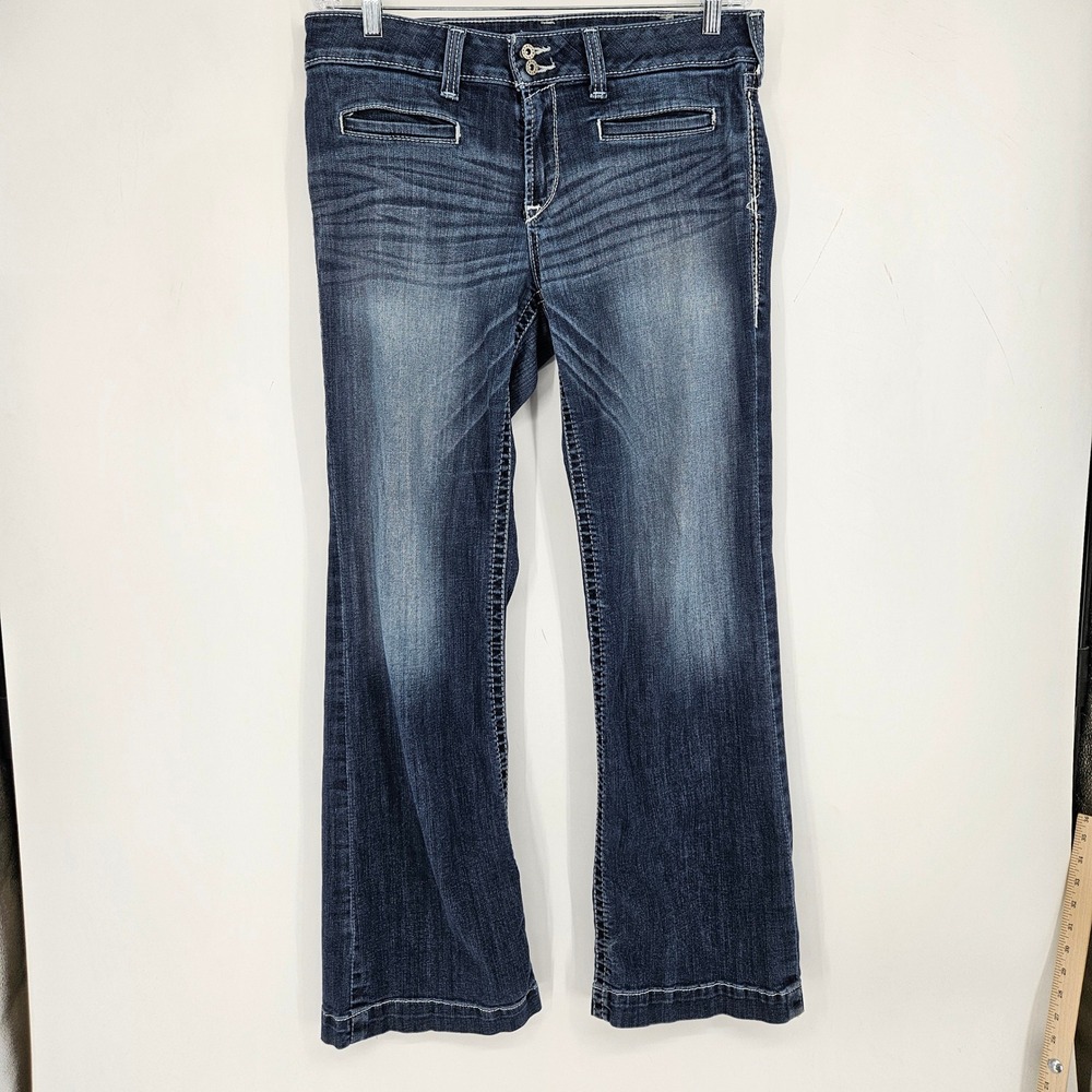 Ariat Jeans Womens 32R Blue Mid Rise Stretch Entwined Wide Leg Marine Blue